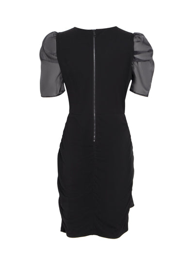 Short Sleeve Side Drape Dress (Black)