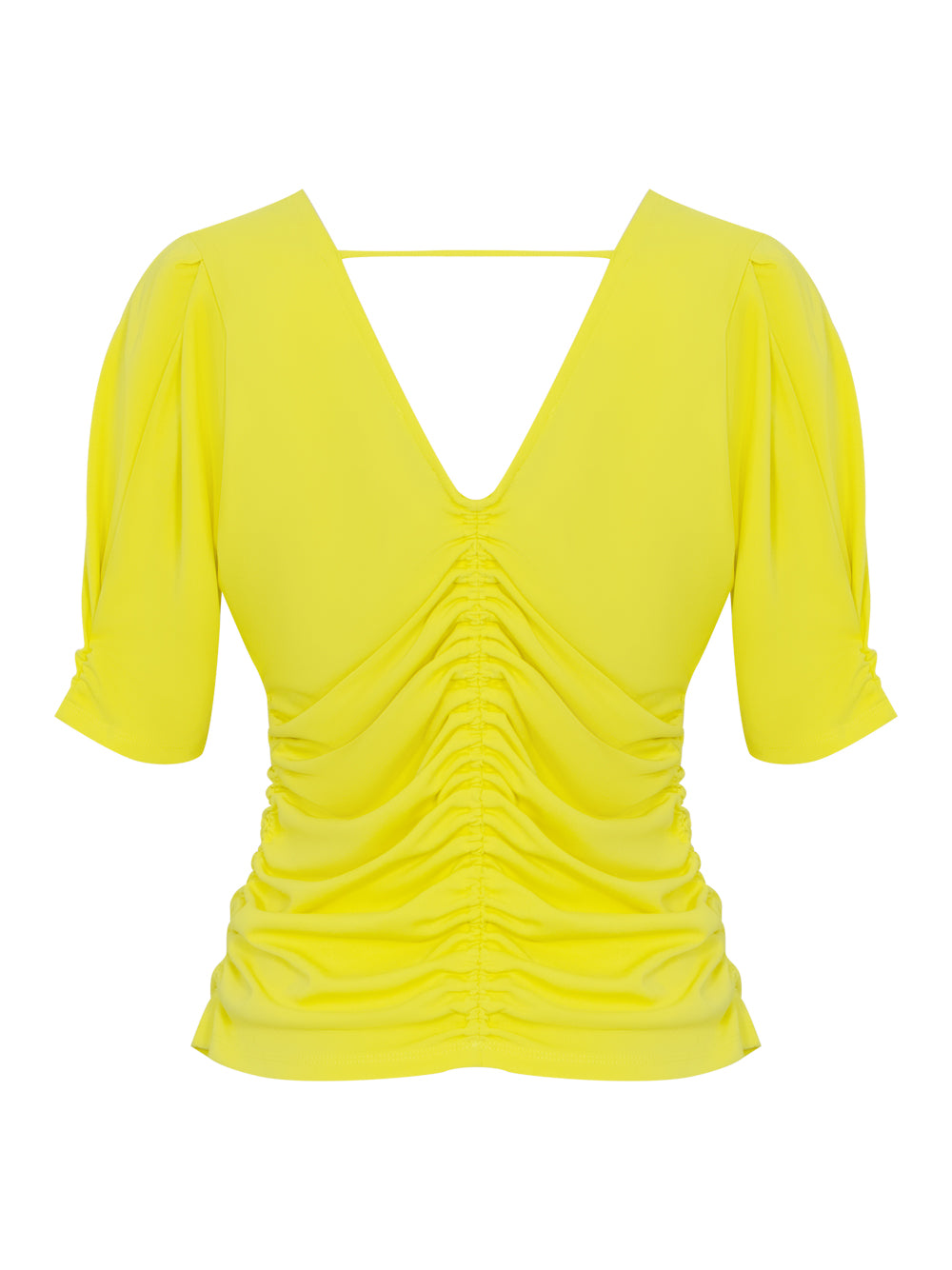 Short Sleeve V Neckline Front Ruched Knit Top Fluro Yellow Club21 Thailand