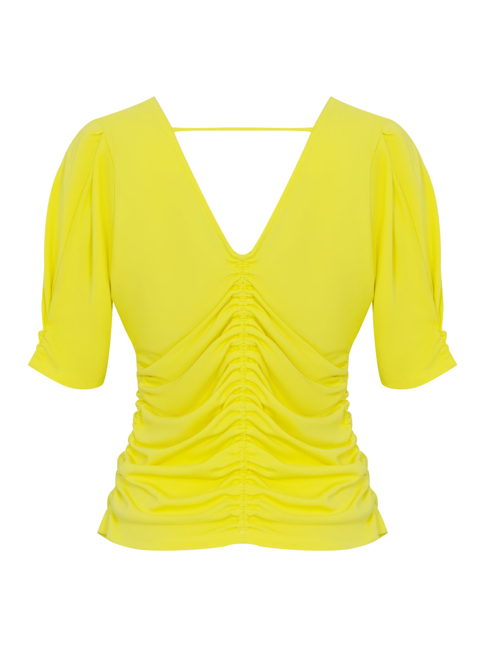 Short Sleeve V-Neckline Front Ruched Knit Top (Fluro Yellow)