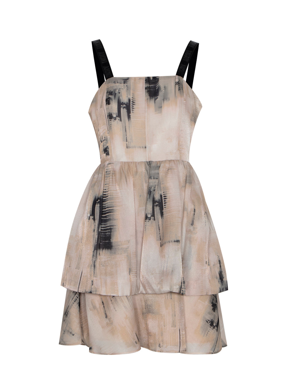 Sleeve Printed Organza Dress (Ivory/Sandalwood)