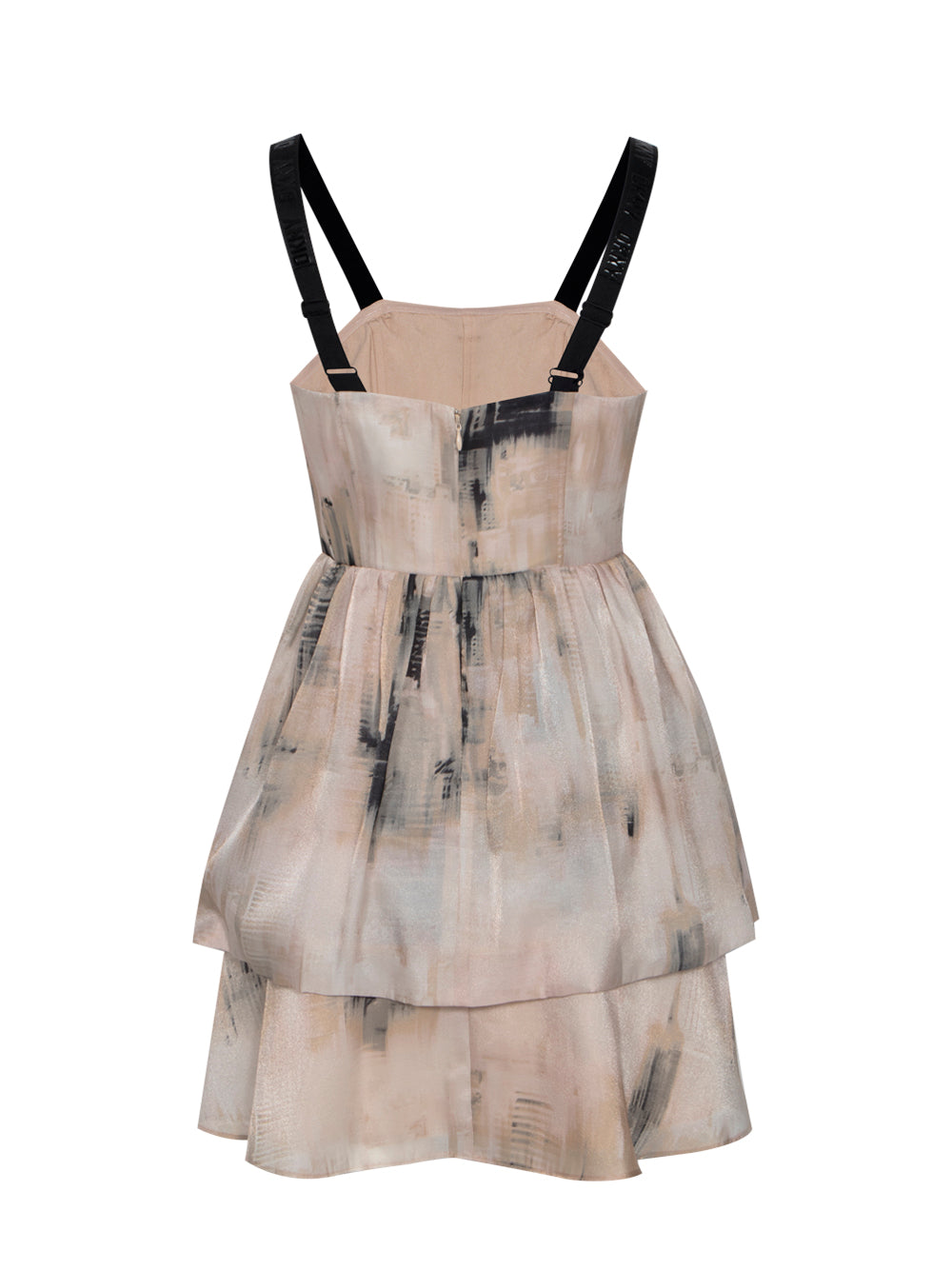 Sleeve Printed Organza Dress (Ivory/Sandalwood)
