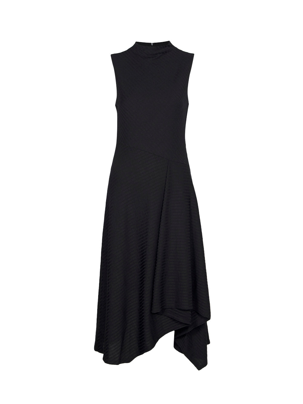 Sleeveless Asymmetric Rib Hacci Midi Dress (Black)