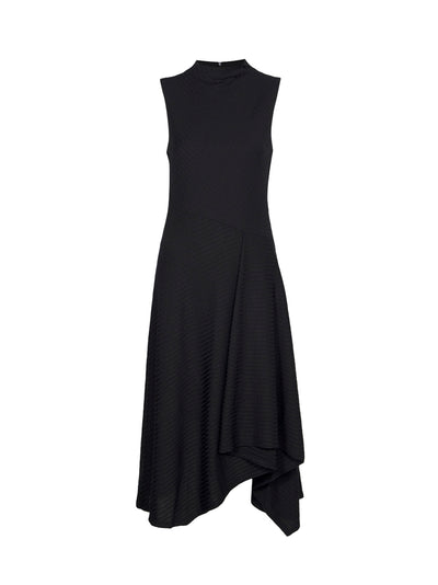 Sleeveless Asymmetric Rib Hacci Midi Dress (Black)