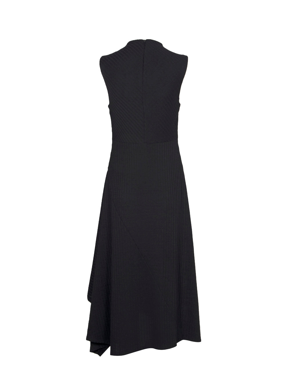 Sleeveless Asymmetric Rib Hacci Midi Dress (Black)