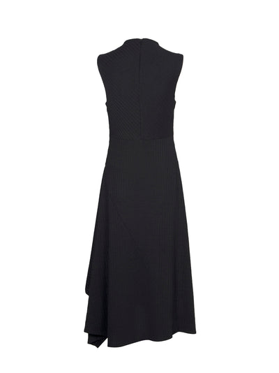 Sleeveless Asymmetric Rib Hacci Midi Dress (Black)