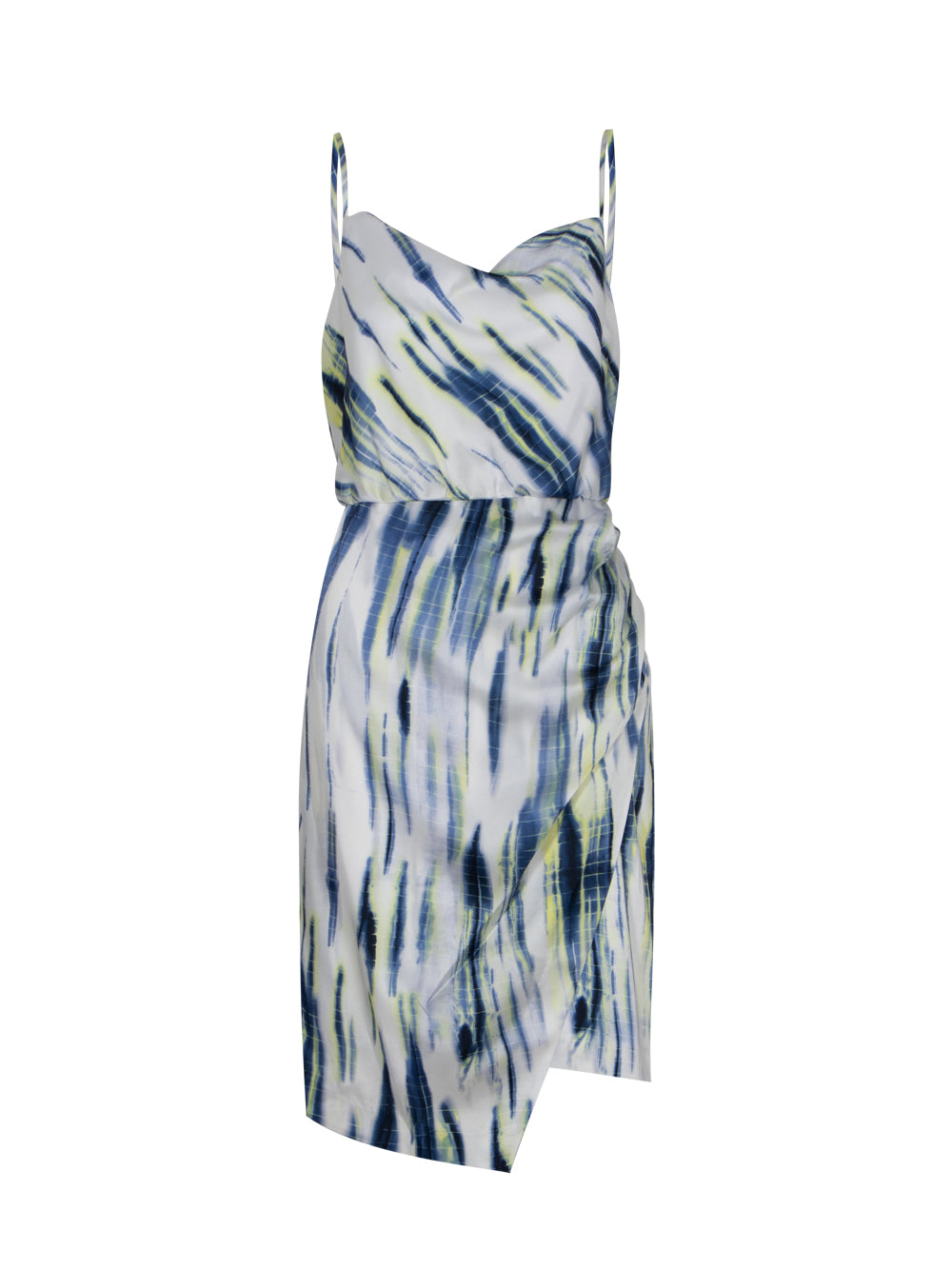 Sleeveless Cowl Neckline Print Dress (White/Inky/Blue/Multi)