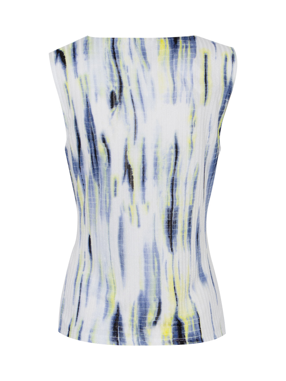 Sleeveless Print Hacci Front Wrap Top (White/Inky/Blue/Multi)