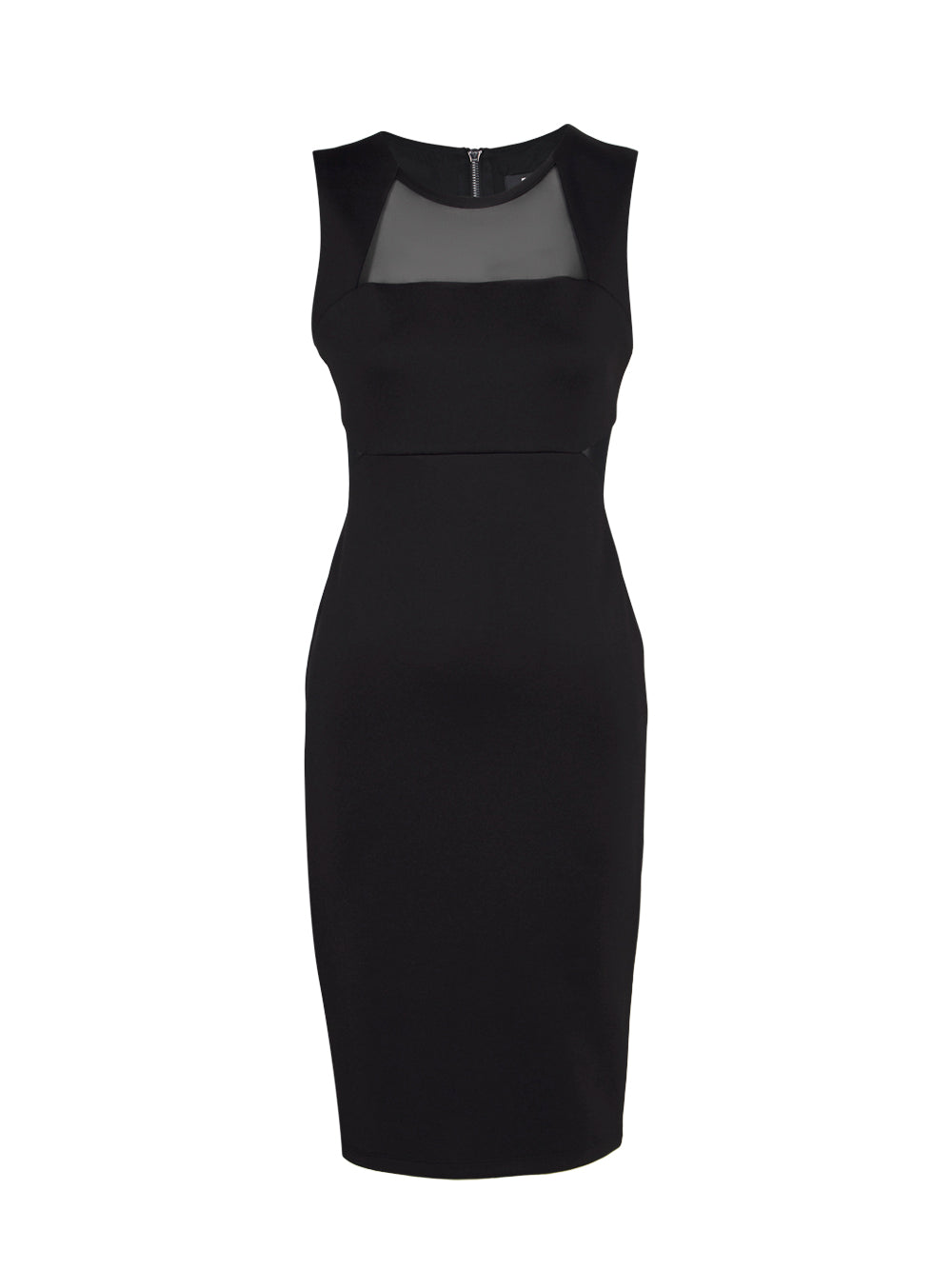 Mesh-Cutout Empire-Waist Sleeveless Dress (Black)