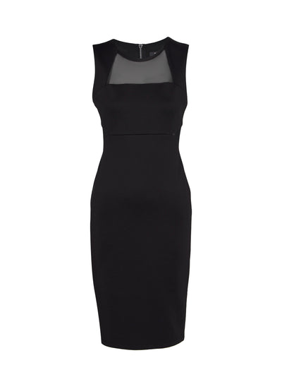 Mesh-Cutout Empire-Waist Sleeveless Dress (Black)