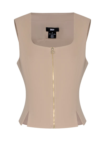 Sleeveless Zip Front Corset (Sandalwood)