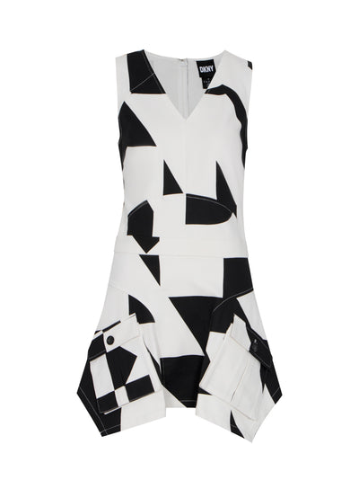 Mini Dress With Giant Cut DKNY Logo (White/Midnight)