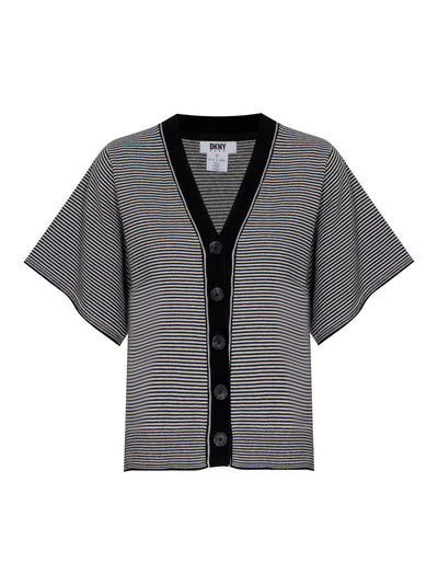 Striped Short Sleeve Cardigan (Black/White)