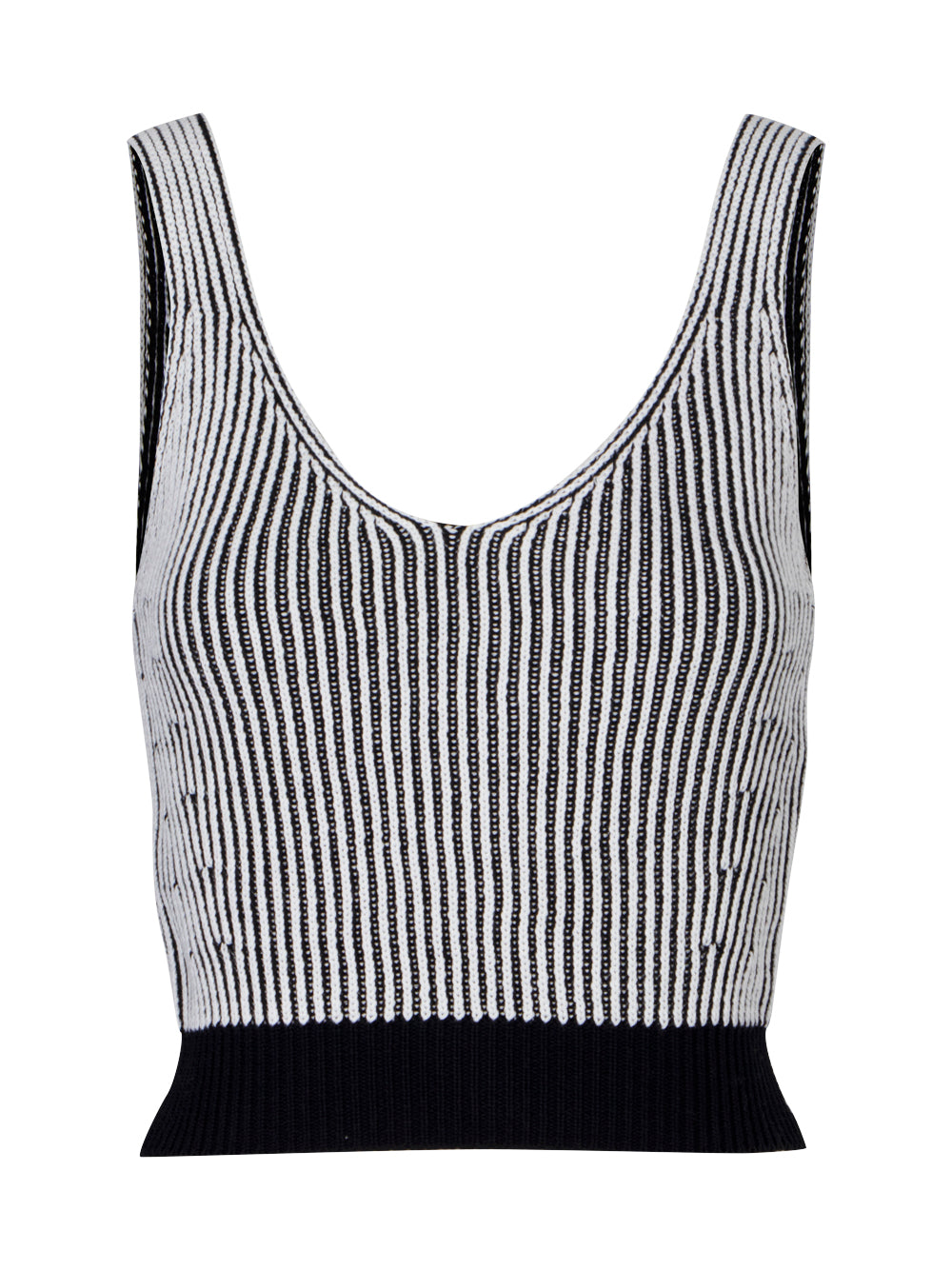 Cropped Ribbed Sleeveless Sweater (Black/Ivory)