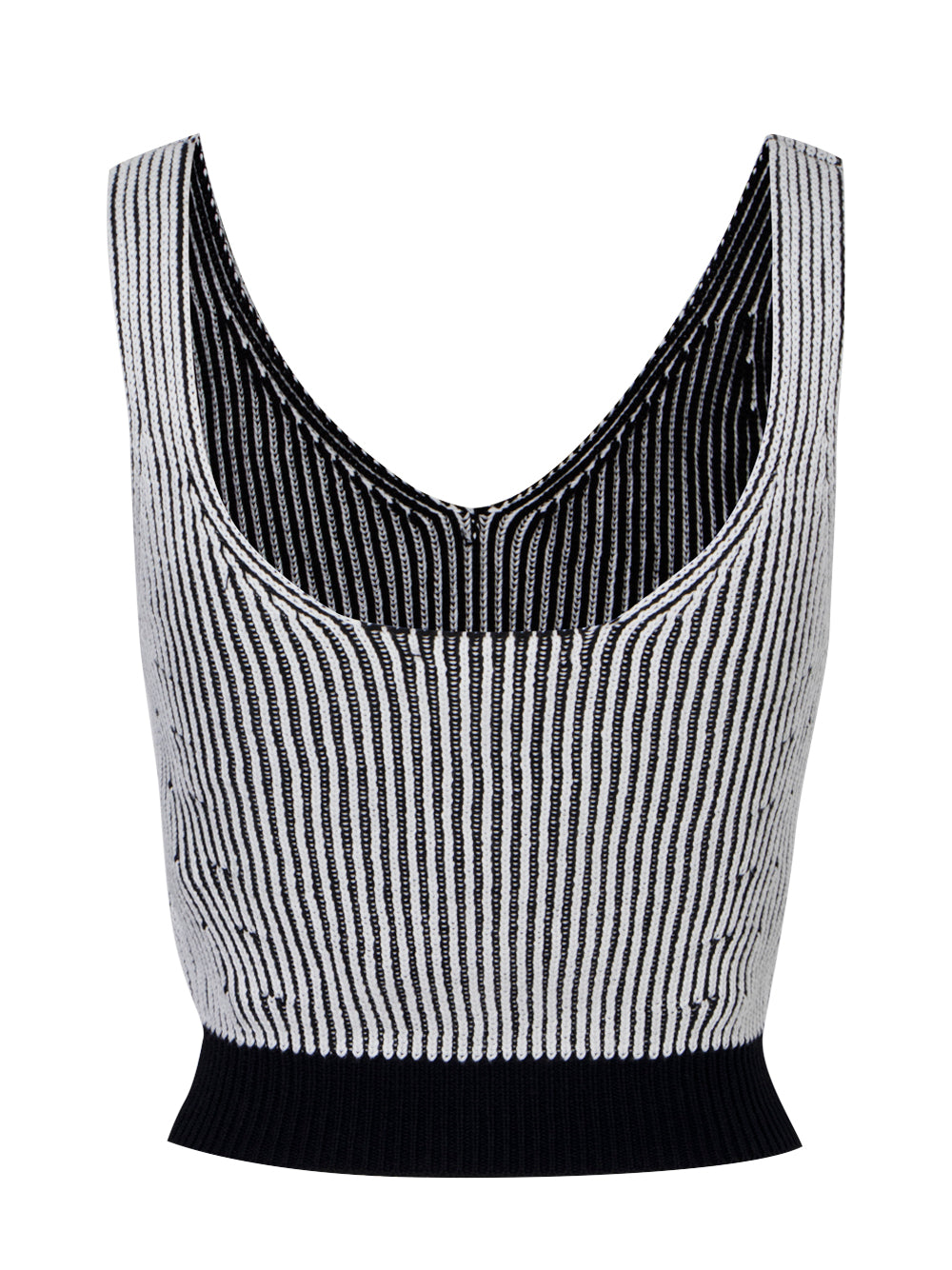 Cropped Ribbed Sleeveless Sweater (Black/Ivory)