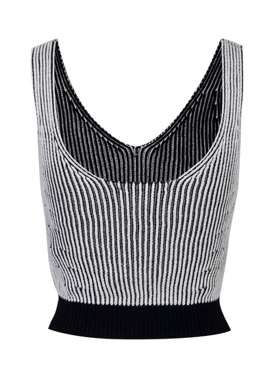 Cropped Ribbed Sleeveless Sweater (Black/Ivory)