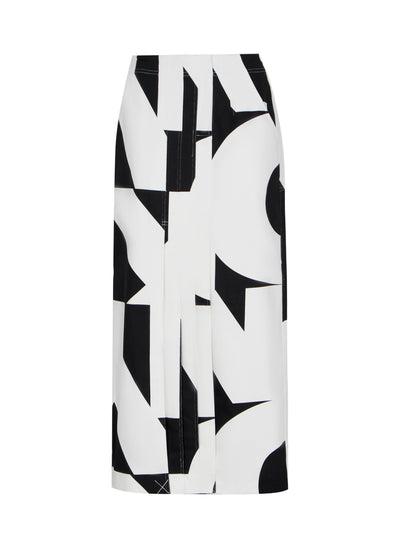 Twill Long Skirt With Giant Cut DKNY Logo (White/Midnight)