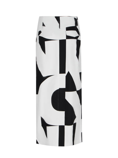 Twill Long Skirt With Giant Cut DKNY Logo (White/Midnight)