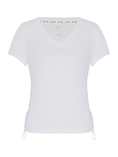 V-Neck Tech Tee With Ruched Side Seams (White)