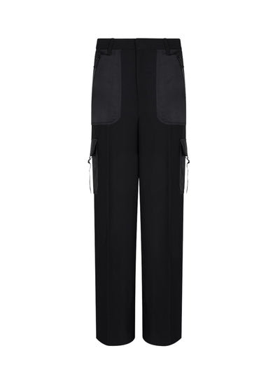 Satin Wide Leg Cargo Pants (Black)