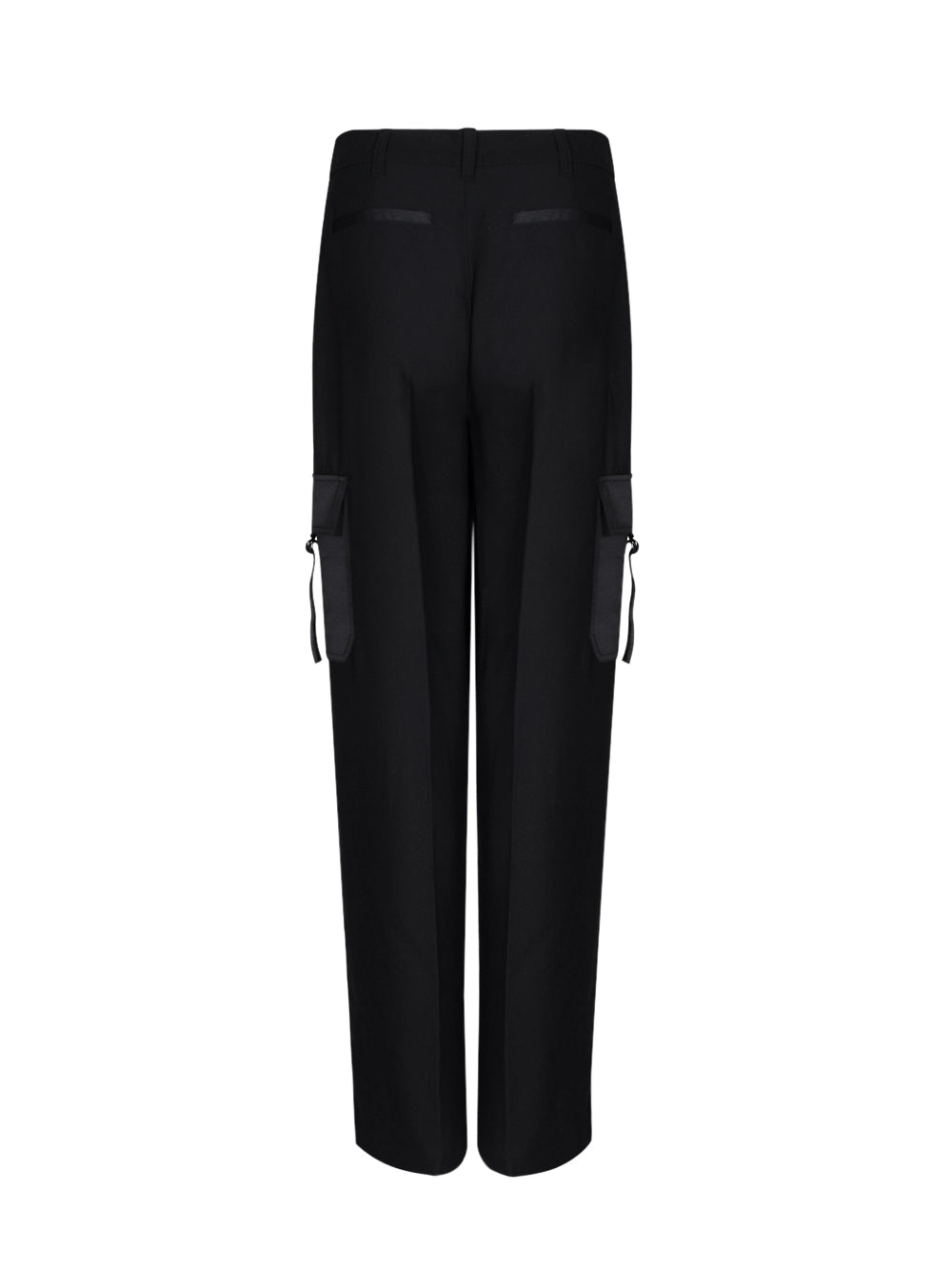 Satin Wide Leg Cargo Pants (Black)