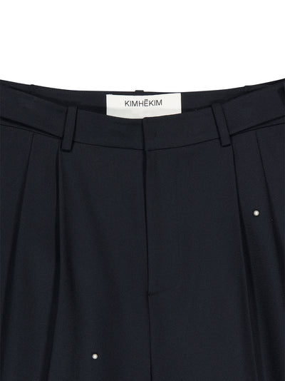 Pearl Embellished Pleated Trou Dark Navy