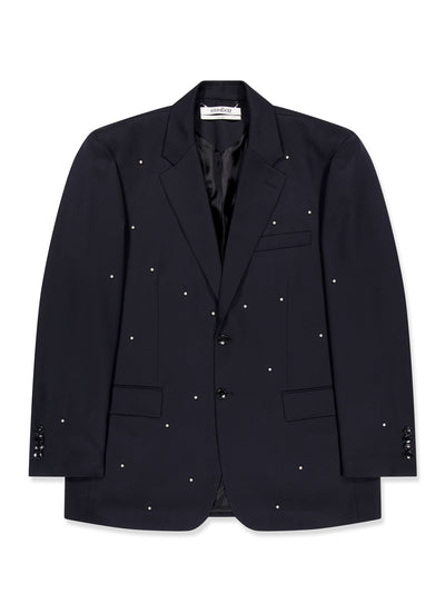 Pearl Embellished Single Breast Blazer Dark Navy