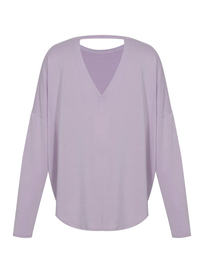 Oversized Long Sleeve Top With Open Back (Lavender)