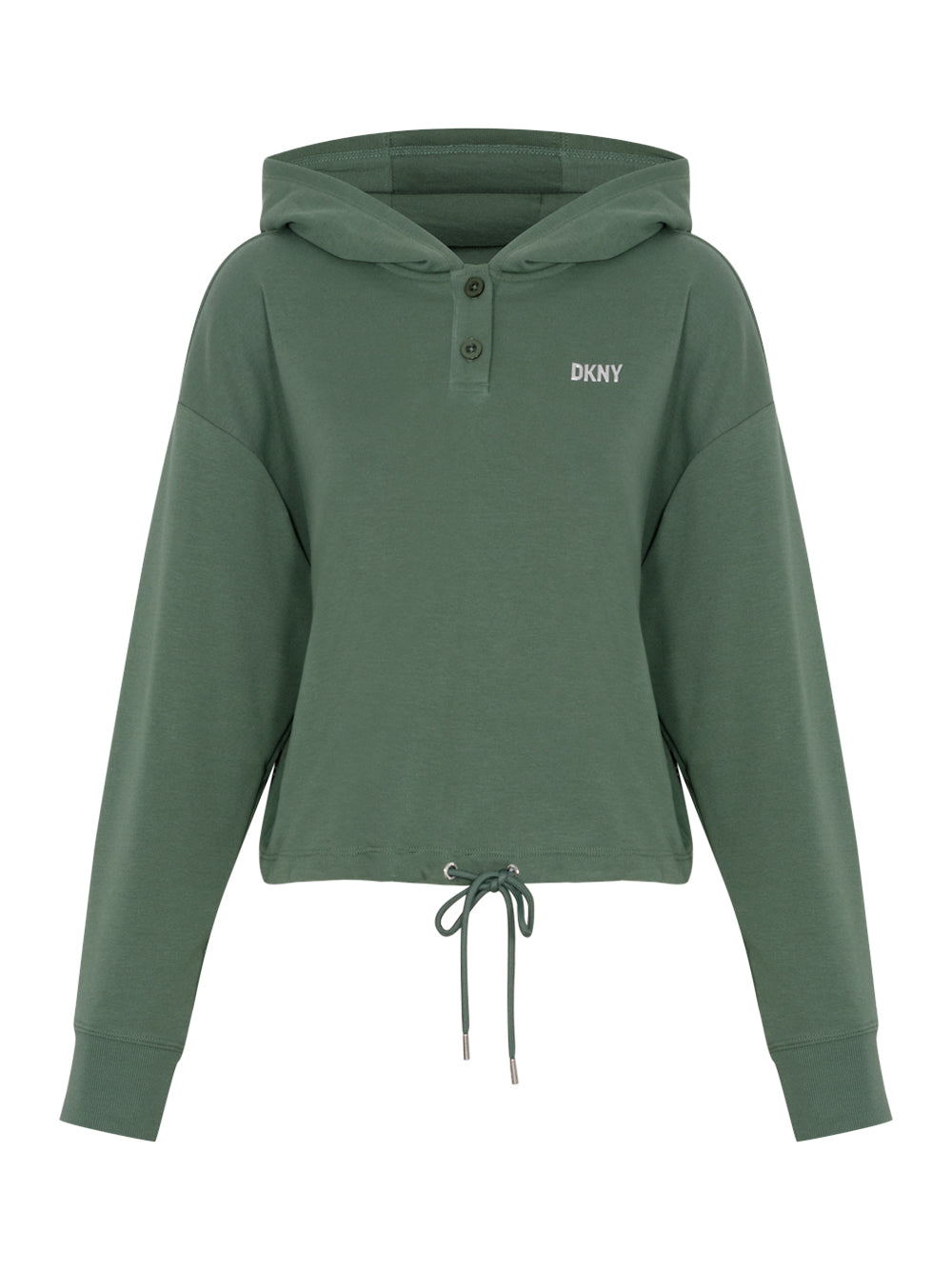Metallic Bubble Logo Button Front Hoodie W/ Drawcord Duck Green/Silver