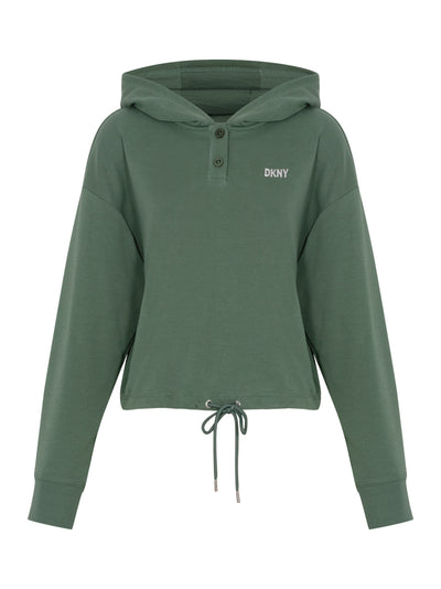 Metallic Bubble Logo Button Front Hoodie W/ Drawcord Duck Green/Silver