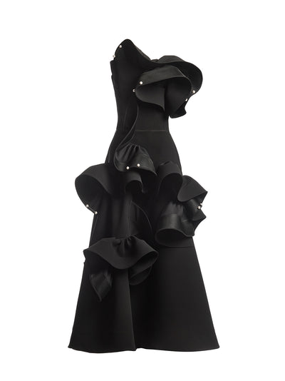 Atonement Ruffle Dress Black/pearls