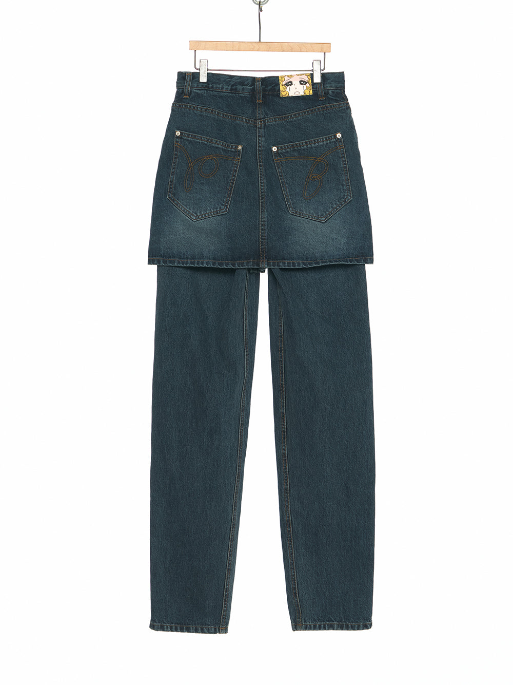 Dark Blue Shorts Layered Jeans (Dark Blue)
