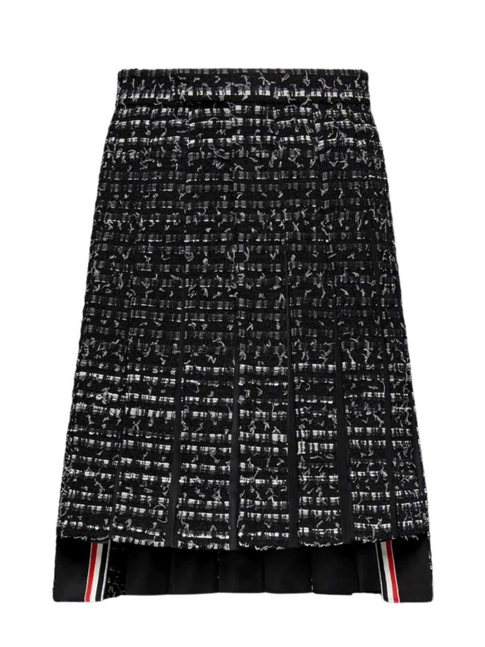 Denim Ribbon Tweed Classic Rise Midi Pleated Skirt (Medium Grey)