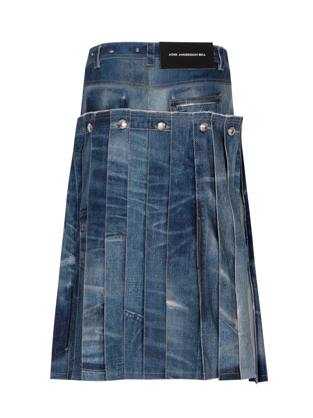 Denim Trompe L`Oeil Pleats Long Skirt (Blue)