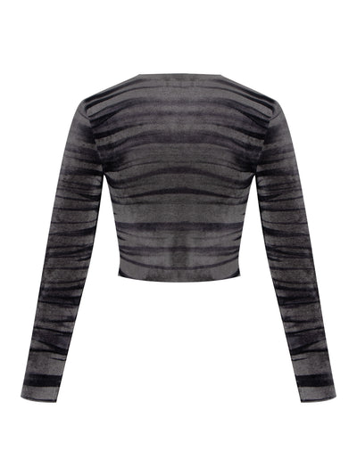 Digital Animal Print Crewneck Cardigan (Dark Grey)