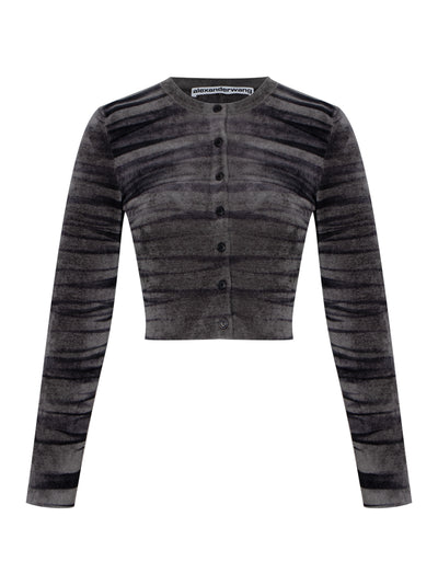 Digital Animal Print Crewneck Cardigan (Dark Grey)