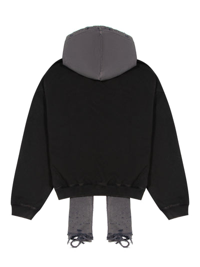 Distressed Muffler Hoodie (Black)