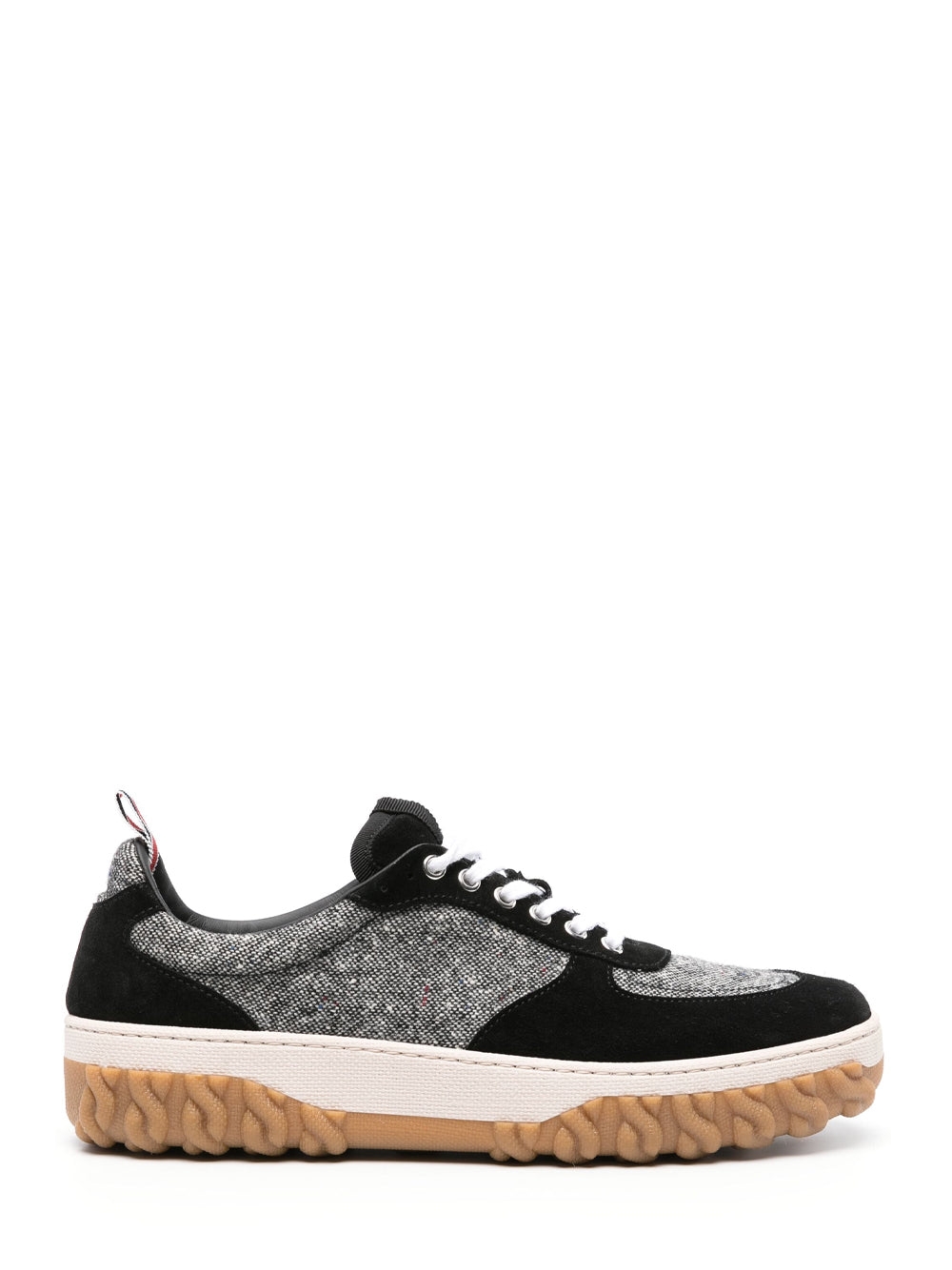 Donegal Tweed Cable Knit Sole Letterman Trainers (Black/White)