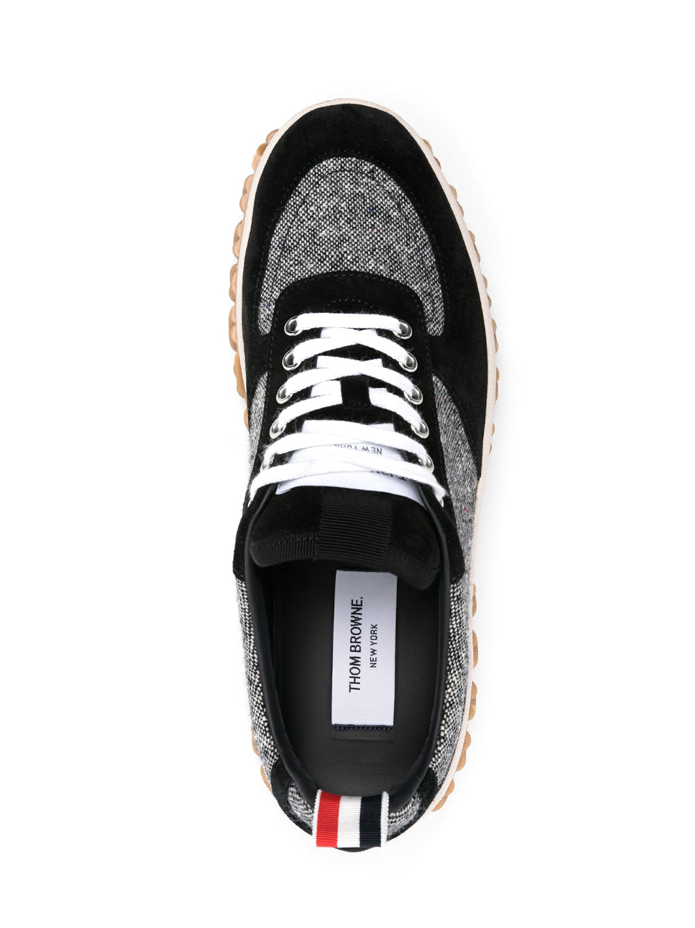 Donegal Tweed Cable Knit Sole Letterman Trainers (Black/White)