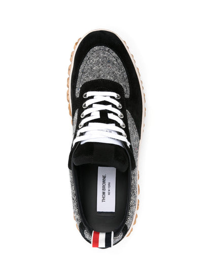 Donegal Tweed Cable Knit Sole Letterman Trainers (Black/White)