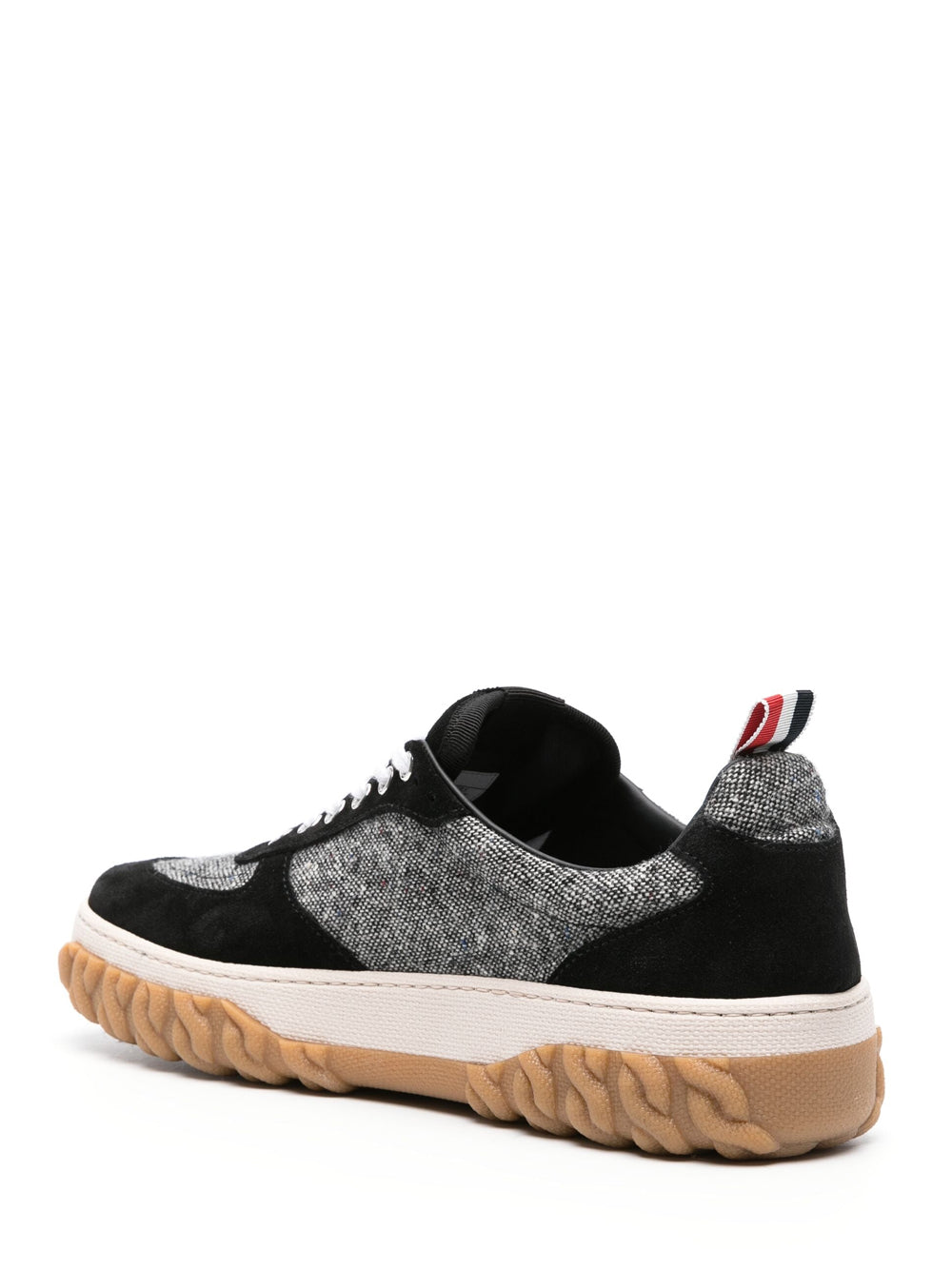 Donegal Tweed Cable Knit Sole Letterman Trainers (Black/White)