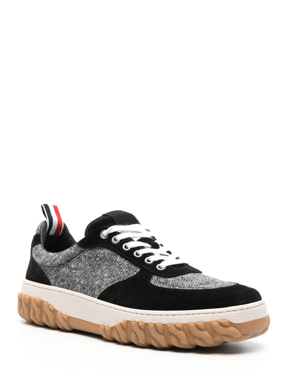 Donegal Tweed Cable Knit Sole Letterman Trainers (Black/White)