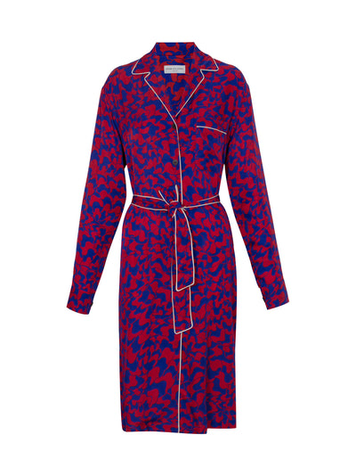Doralas Abstract-Print Long-Sleeve Belted Shirtdress (Red)