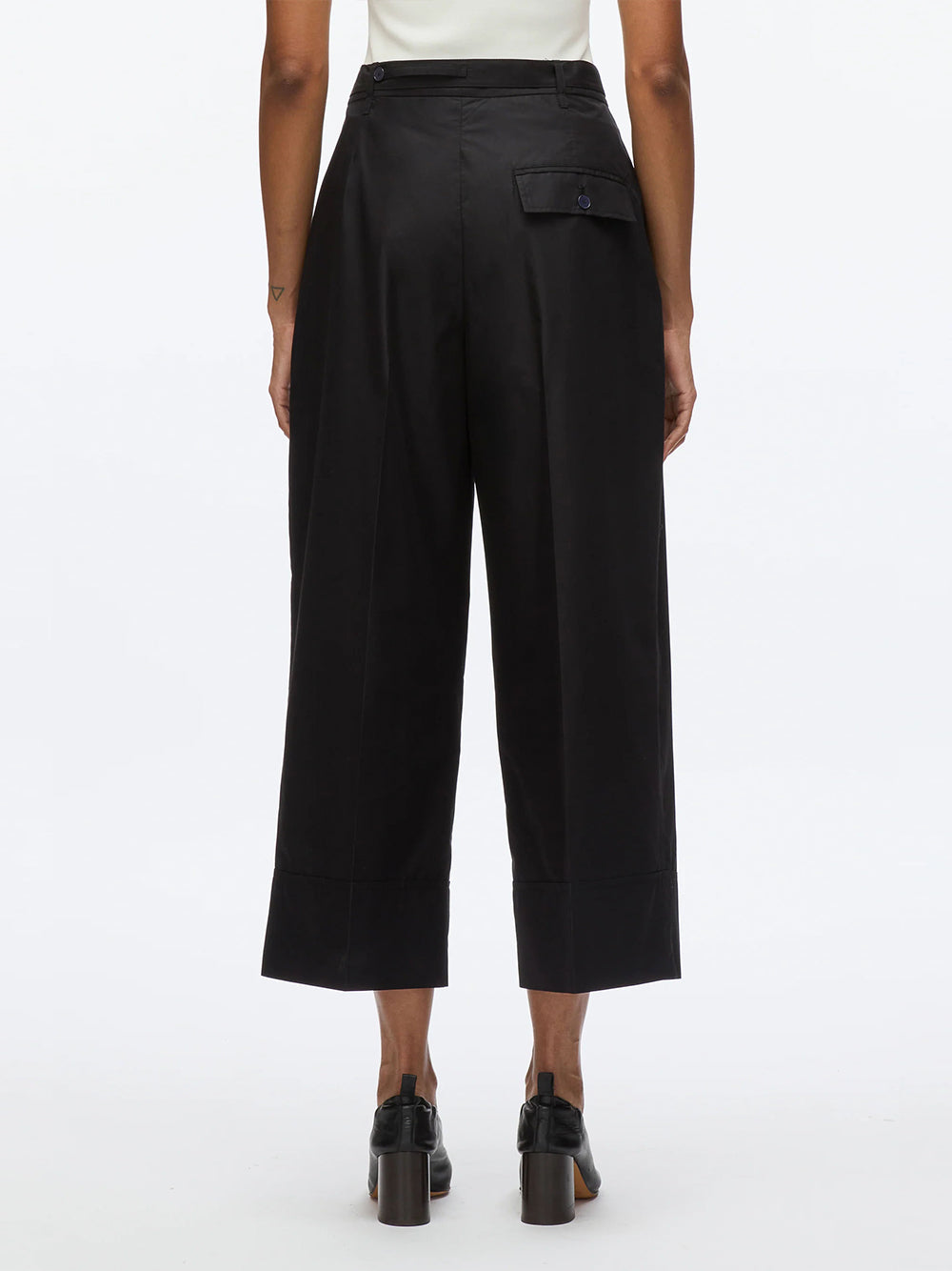 Double Pleat Wide Cropped Pant (Black)