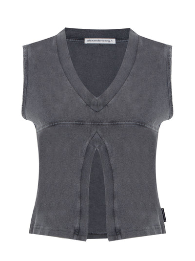 Double V-Neck Tank Top (Faded Black)