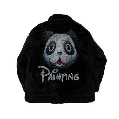 Panda-Motif Faux-Fur Jacket (Black)