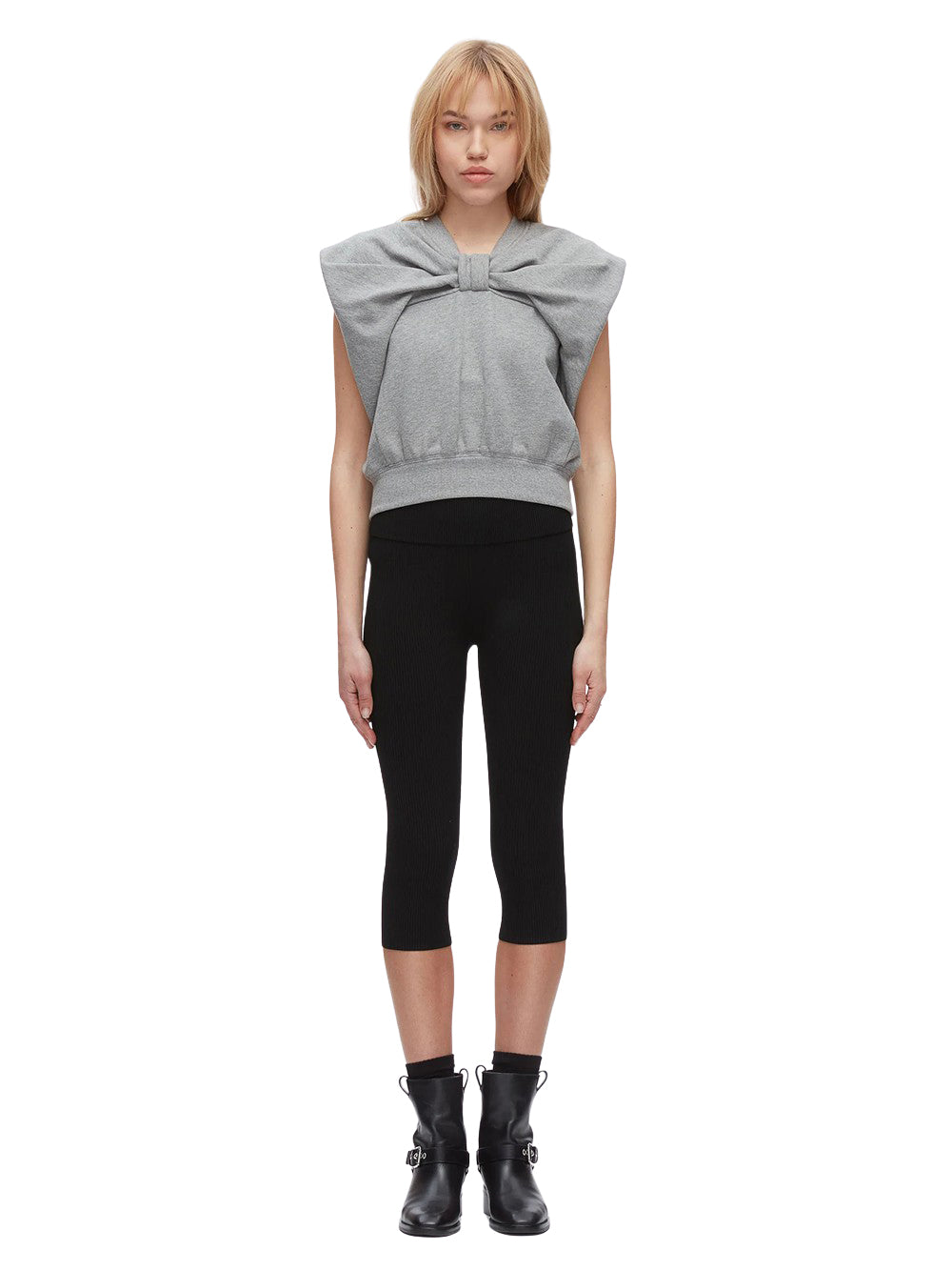 Draped Bow French Terry Top (Grey Melange)