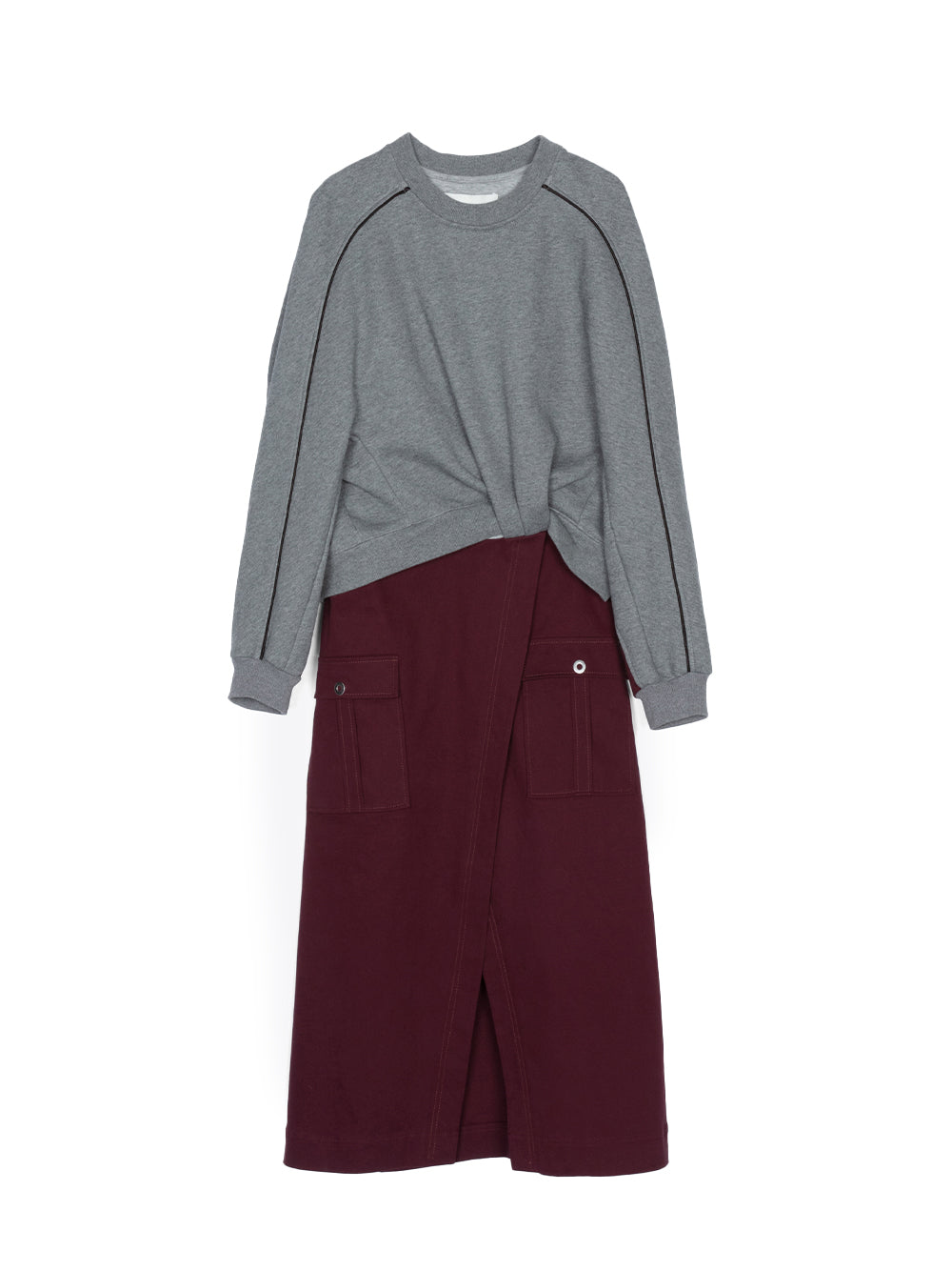 Draped Sweatshirt Utility Dress (Medium Heather Grey-Oxblood)