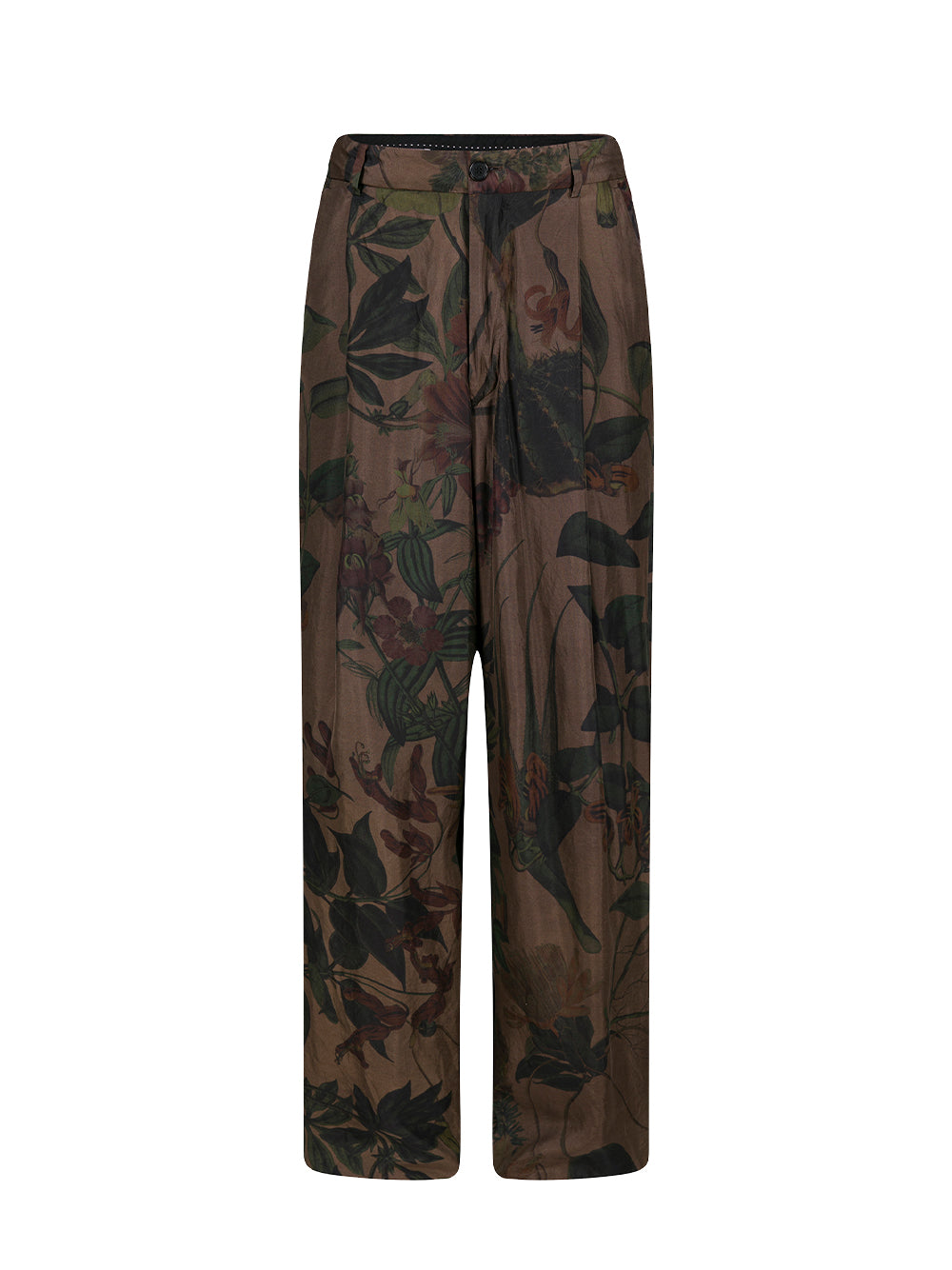 Pleated Silk Pants (Brown)