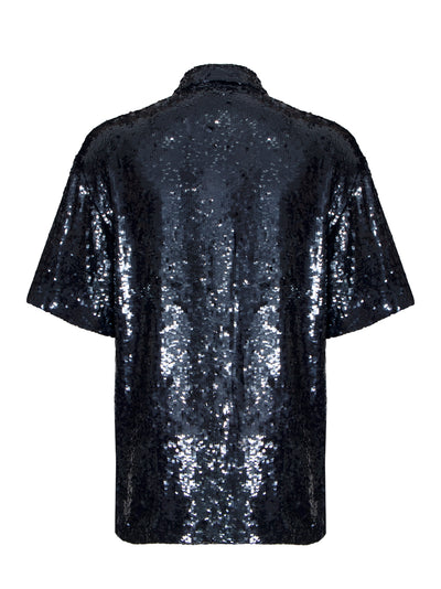 Loose Fit Short Sleeve Shirt With Embroideries (Midnight)