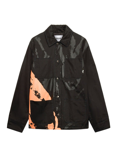 Drill Overshirt with "Sketched Bunnies" Print (Black)